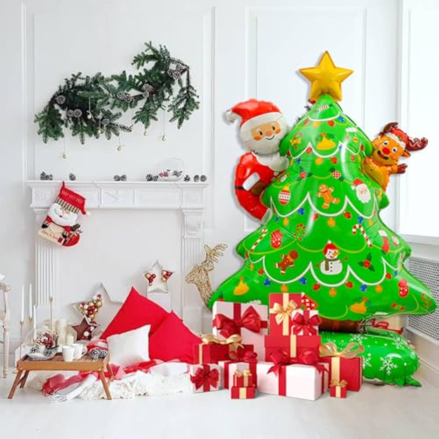 2Pcs Christmas Balloons,Jumbo Christmas Party Decorations Foil Balloons Set - Includes Reindeer,Tree, Santa Claus Theme Mylar Balloon Decorations For Xmas Party Supplies