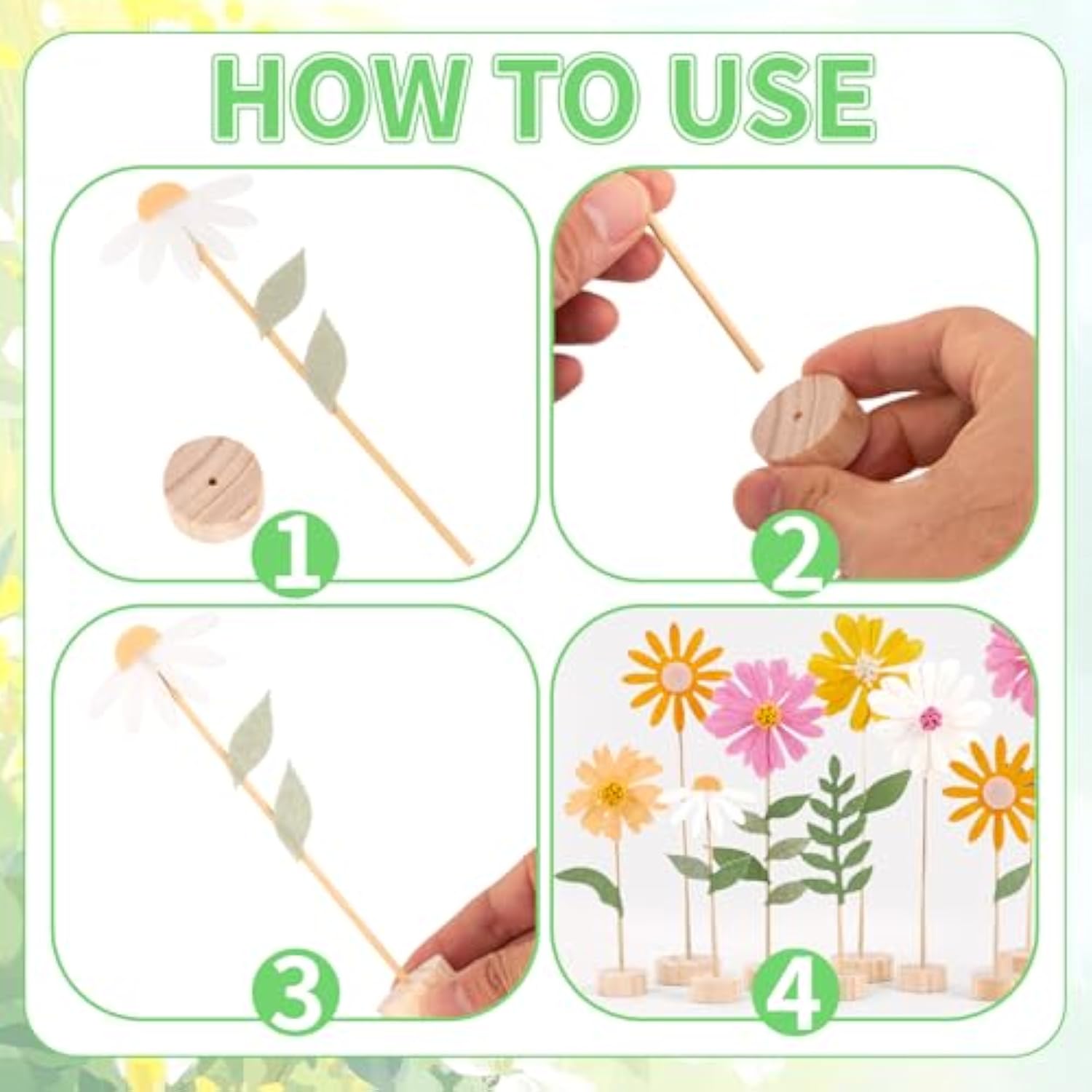 11 Pcs Daisy Party Decorations With Wooden Base, Felt Flower Daisy Centerpieces For Tables, Spring Wildflowers Theme For Wedding Baby Shower, Indoor Table Decor