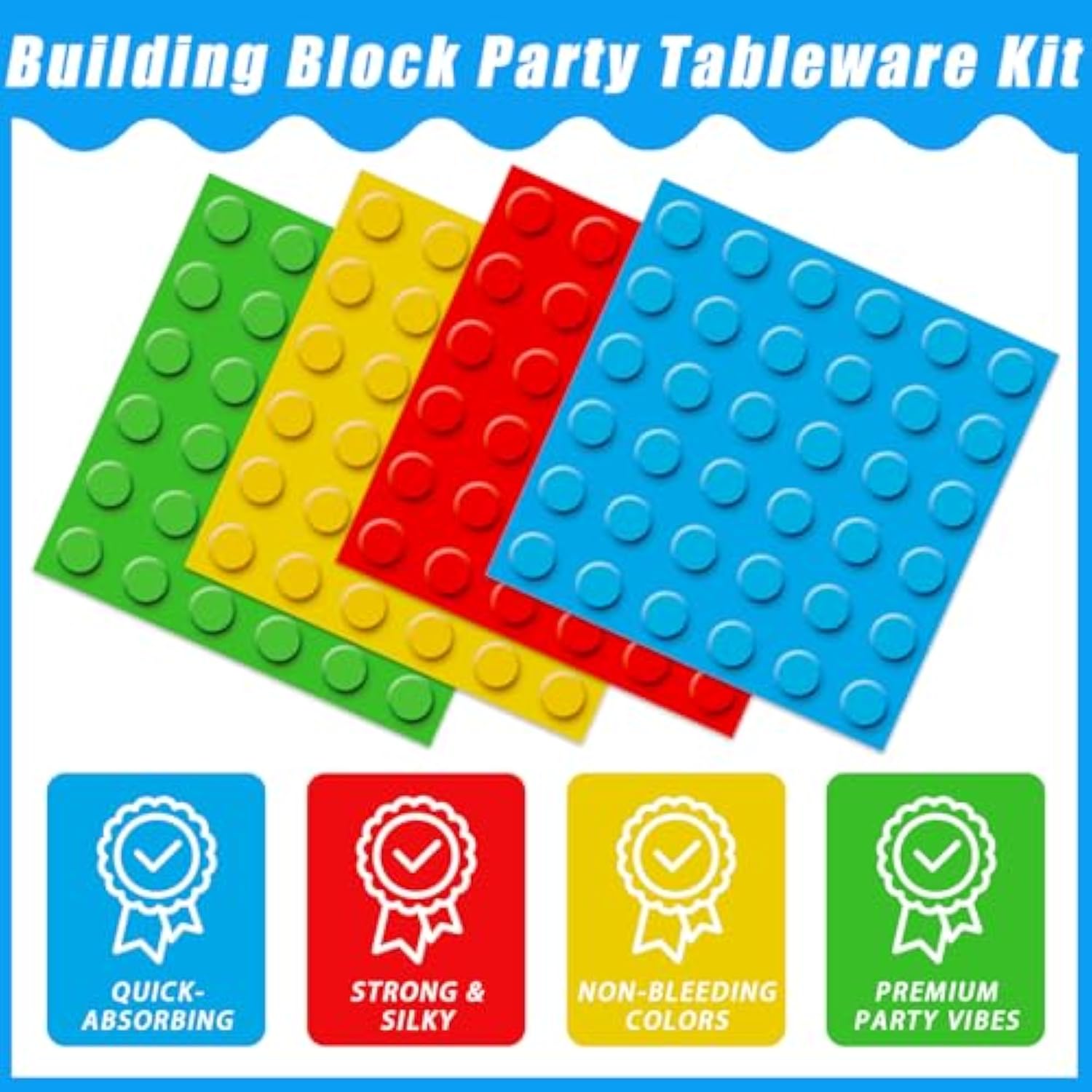 96 Pcs Building Block Party Supplies, Building Bricks Plates And Napkins Set Boys Girls Building Block Themed Dinnerware For Kids Baby Shower Birthday Party Decorations, Serves 24