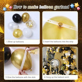 Black and Gold Balloons Garland Arch Kit,142 Pcs Black White Metallic Gold Confetti Balloons with Bottle Hat Star Foil Balloon for 2026 Happy New Year Party Decorations New Years Eve Party Supplies