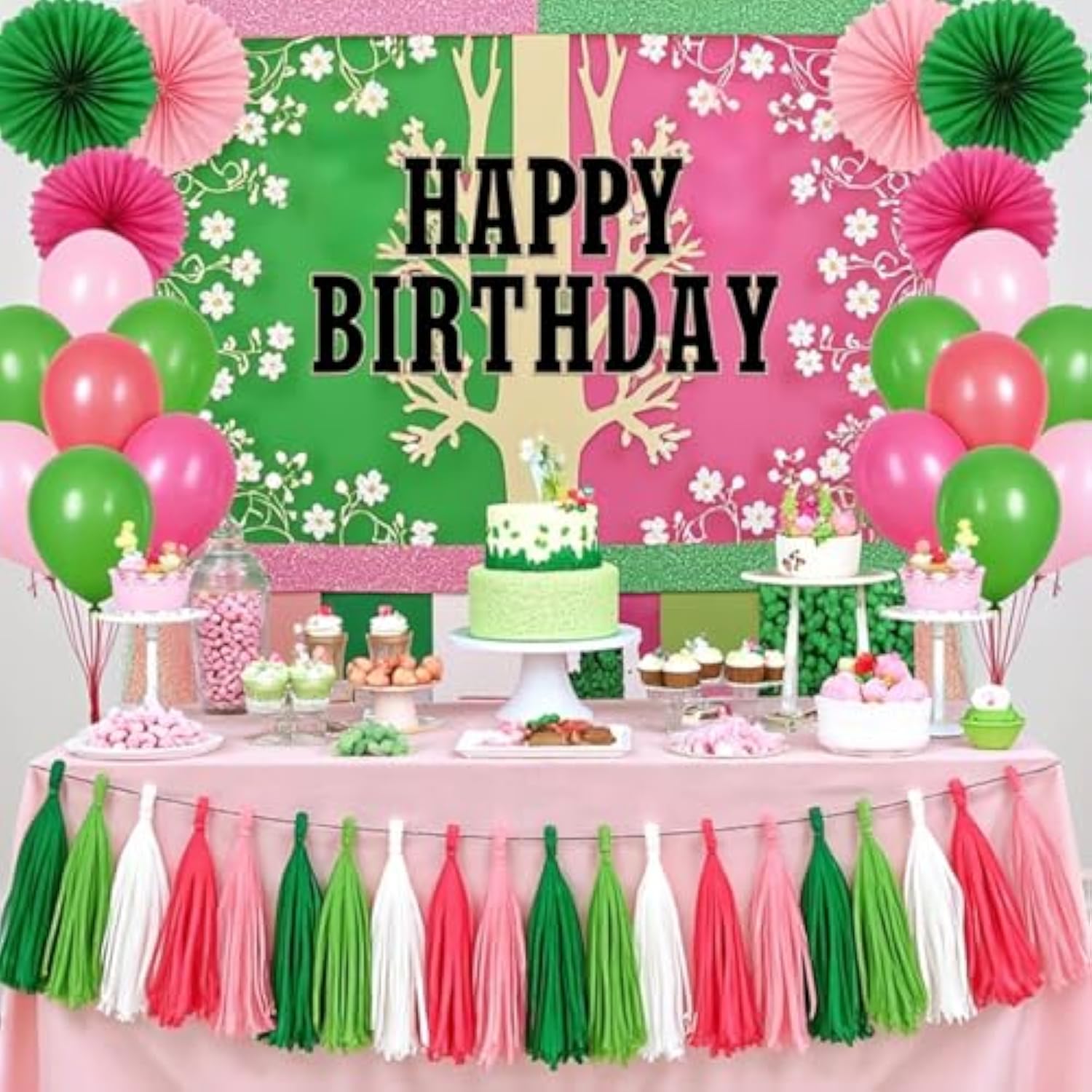Pink & Green Latex Balloon Set: Party Decorations, 50pcs
