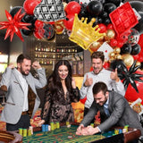 144Pcs Dice Favor Boxes Casino Theme Party Decorations , Casino Balloon Arch Garland Kit Red Black Gold Dice Crown Poker Foil Balloons For Poker Las Vegas Game Night Casino Party Supplies