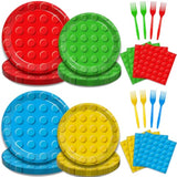 96 Pcs Building Block Party Supplies, Building Bricks Plates And Napkins Set Boys Girls Building Block Themed Dinnerware For Kids Baby Shower Birthday Party Decorations, Serves 24