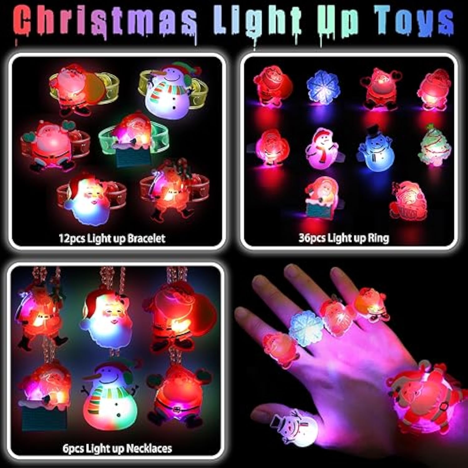 54-Pack LED Christmas Party Favors Light-Up Necklaces, Rings & Bracelets