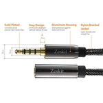 Premium 3.5Mm Jack Male To Female Aux Audio Extension Cable, Trrs 4 Poles For Headphones With Mic, Speakers - 12Ft