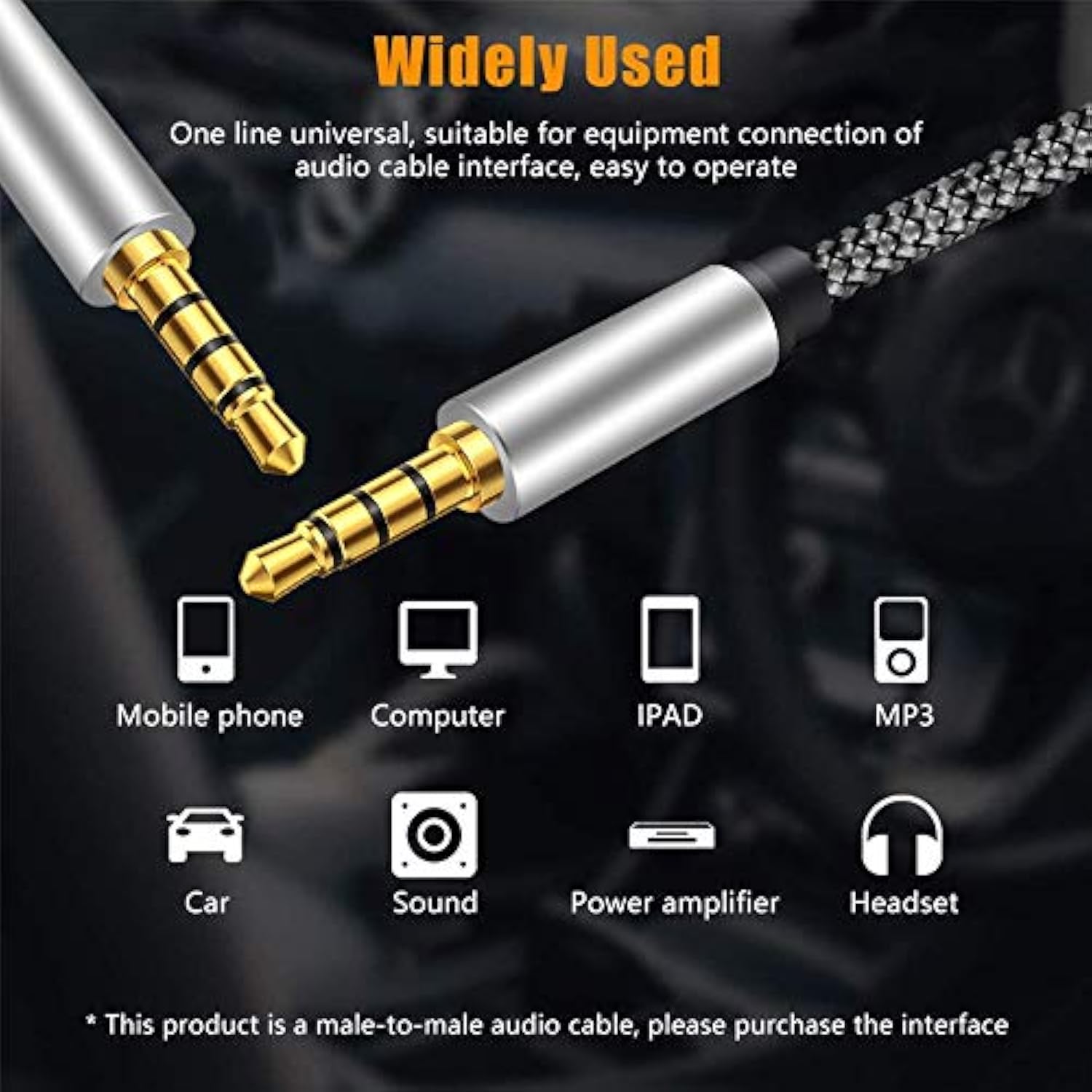 Male To Male Audio Cable 20Ft,4 Pole Hi-Fi Stereo Sound 3.5Mm Aux Cable Adapter/Auxiliary Cable/Aux Cord Compatible All 3.5Mm-Enabled Devices For Car (20Ft, Silver)