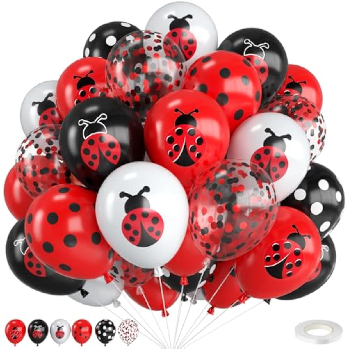 Ladybug Balloons,12 Inch Ladybug Print Red Black White And Polka Dots Balloon With Red Black Confetti For Ladybug Birthday Baby Shower Theme Party Decorations