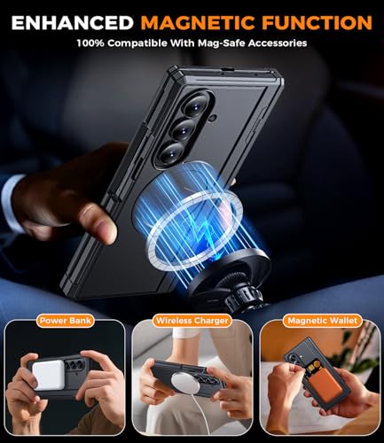 for  Galaxy Z-Fold-7 Case: Magnetic Shockproof Rugged [Dual-Stand] [Hinge Protection] [Fit for Magsafe] Durable Silicone Matte Armor