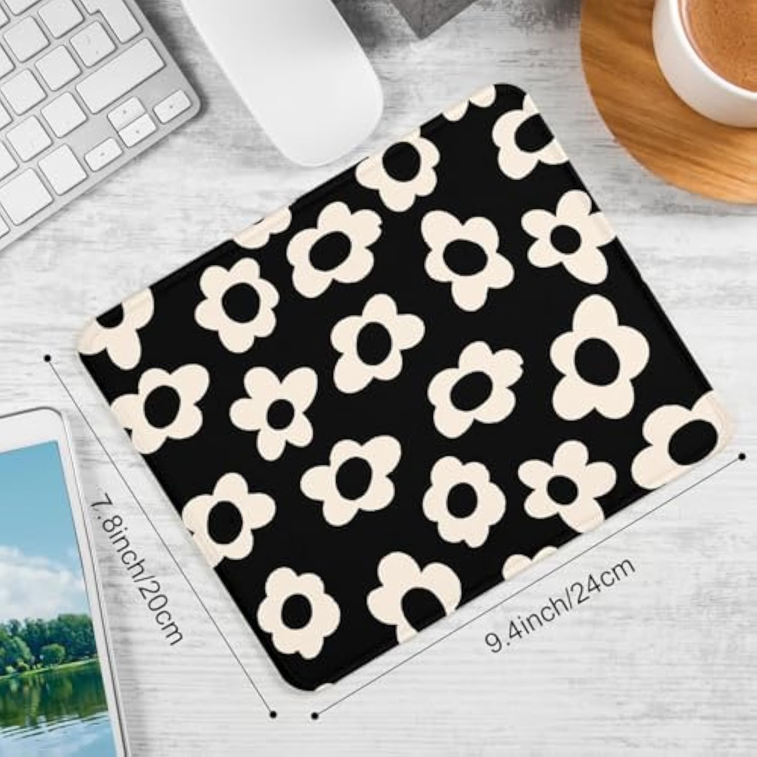 White Flowers Square Mouse Pad,Non-Slip Rubber Base Mouse Pad,Home Office Decoration Desktop Accessory,Laptop Mouse Pad For Office Laptops,9.4X7.8X0.12In
