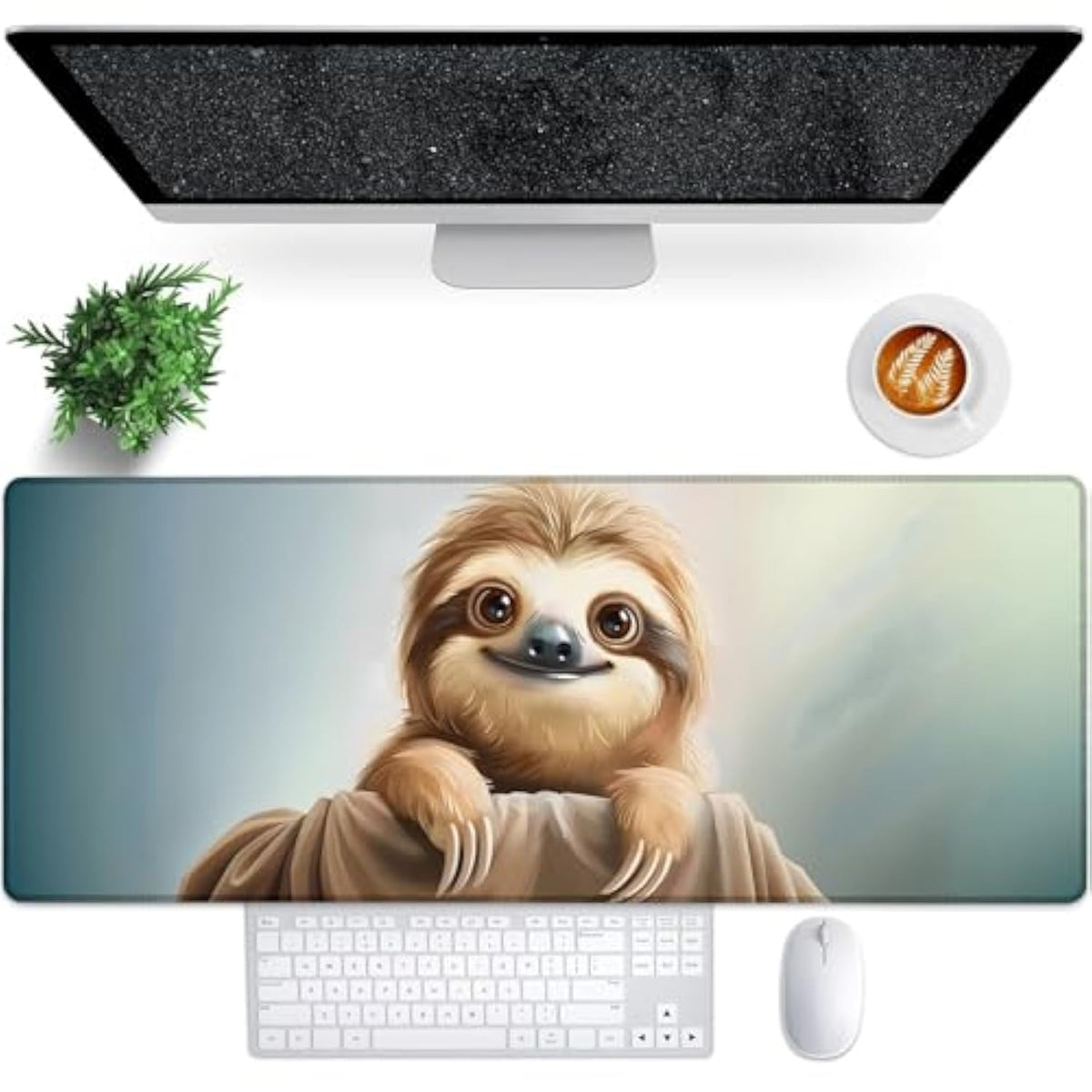 Cute Sloth Gaming Mouse Pad, 31.5"×11.8" Extended Desktop Mouse Pads For Keyboard Laptop Computer, Large Desk Mat With Stitched Edges For Work Office Desk Decor (Smiling Sloths)