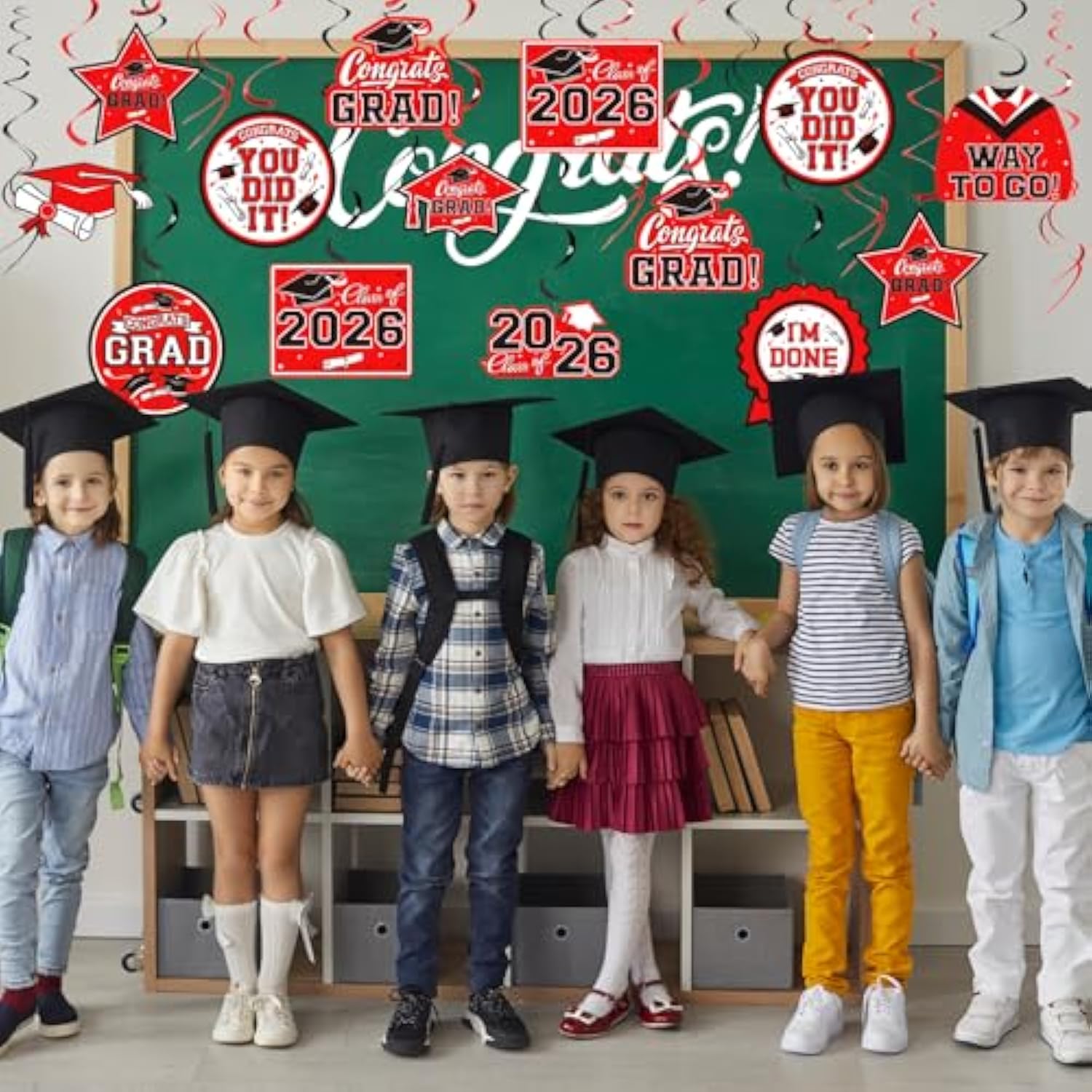 31 Pieces Graduation Decorations Class Of 2026, Graduation Hanging Swirl Congrats Grad And Graduation Party Decorations(Red, Black)