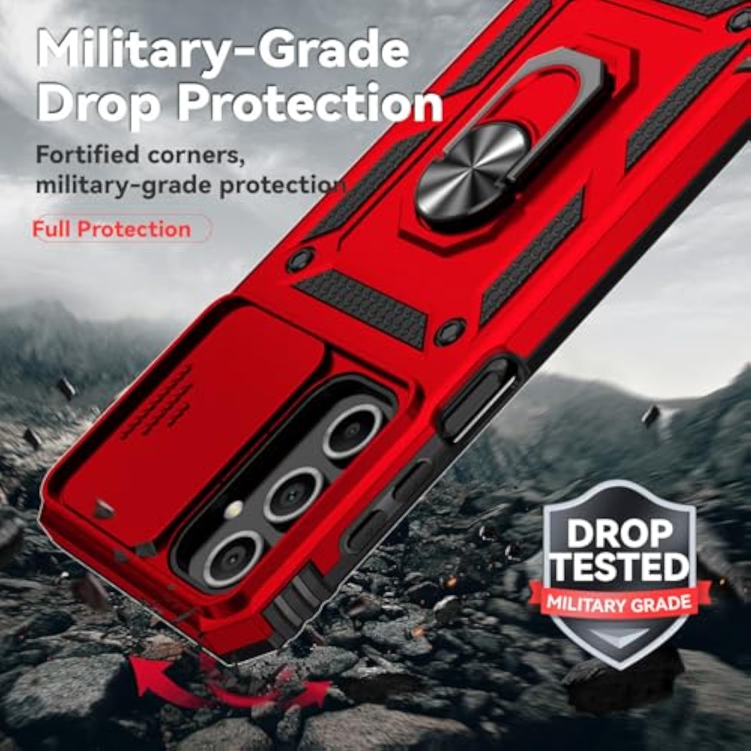 For Samsung Galaxy A16 5G Case With Camera Lens Cover Hd Screen Protector, Dual Layer Military-Grade Drop Tested Magnetic Ring Holder Kickstand Protective Phone Case For Samsung Galaxy A16 5G (Red)