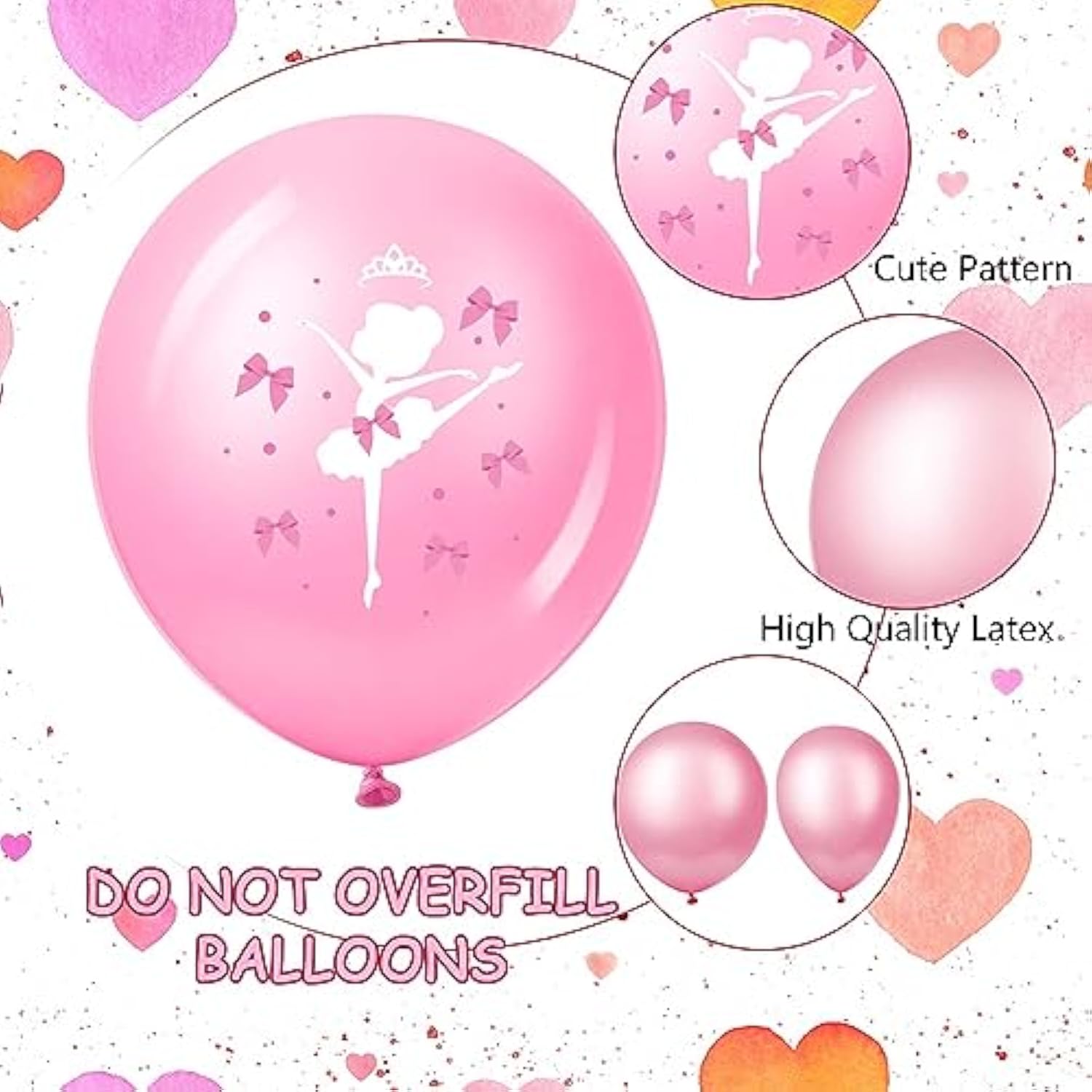 48pcs Pink Ballerina Balloons – 12" Confetti & Latex Set for Ballet Birthday and Party Decor
