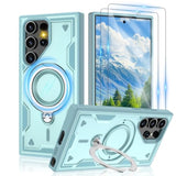 For Samsung Galaxy [S23 Ultra / S22 Ultra] Case ?compatible With Mag-Safe, Military-Grade Drop Protection, Rotating Metal Kickstand + 2X Hd Screen Protectors,Baby Blue