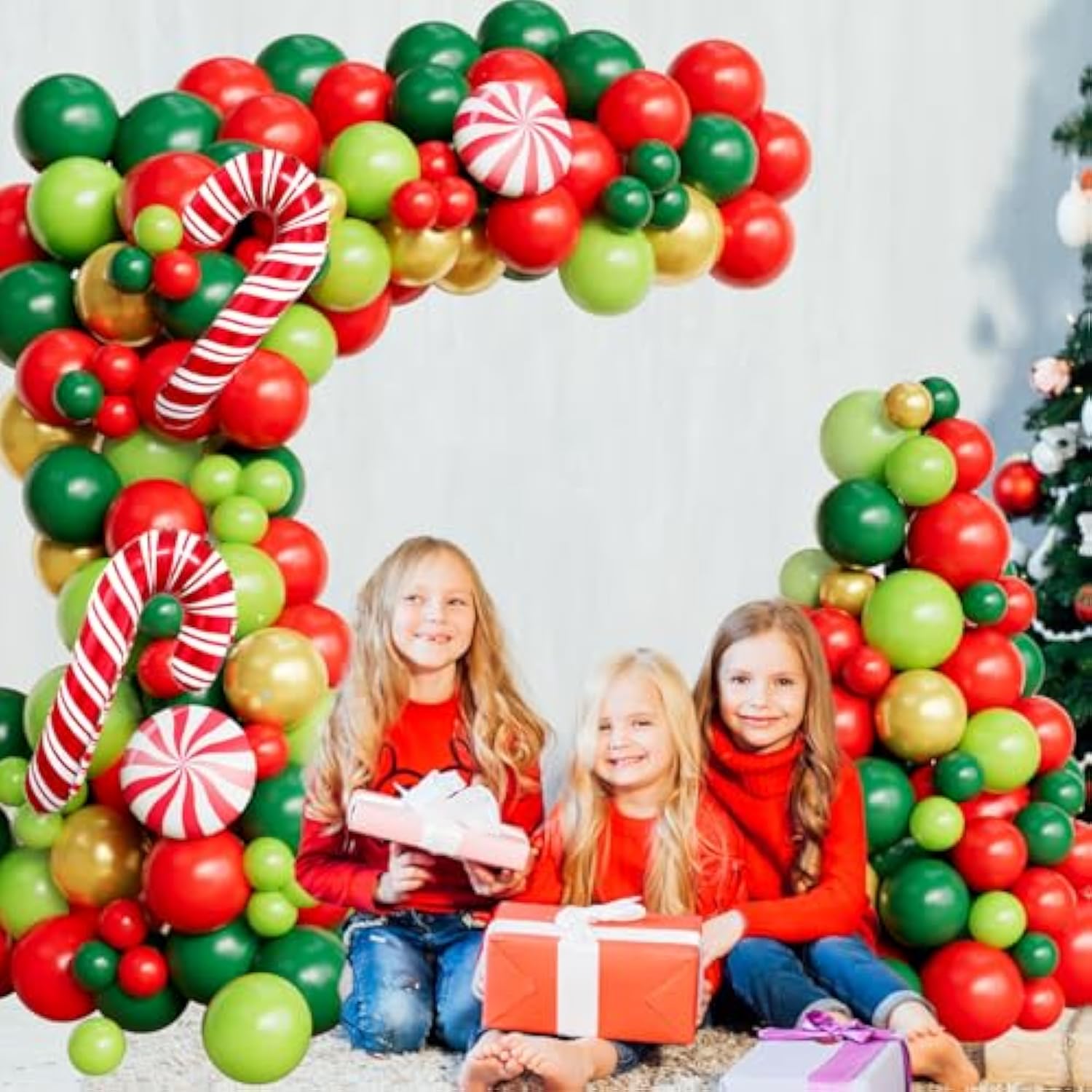 Christmas Balloon Arch 138Pcs Christmas Balloon Garland With Red Green Gold Balloons Candy Cane Foil Mylar Balloon For Xmas Birthday Christ Mas Theme Party Decorations