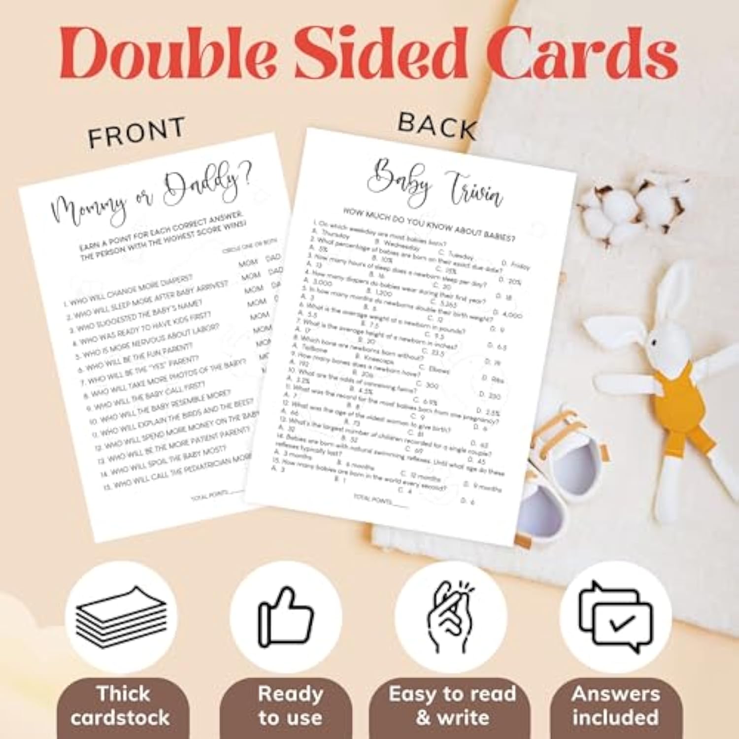 Funny Baby Shower Games Gender Neutral - Baby Shower Bingo Game For Girl, Baby Bingo For Baby Shower Boy Decorations, Baby Word Scramble Guess Who Mommy Or Daddy, Fun Baby Trivia Cards