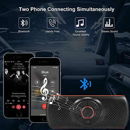 Bluetooth Handsfree Speakerphone for Cell Phone, Wireless Car Kit Music Player Adapter with Back-Clip Portable Bluetooth Speaker for