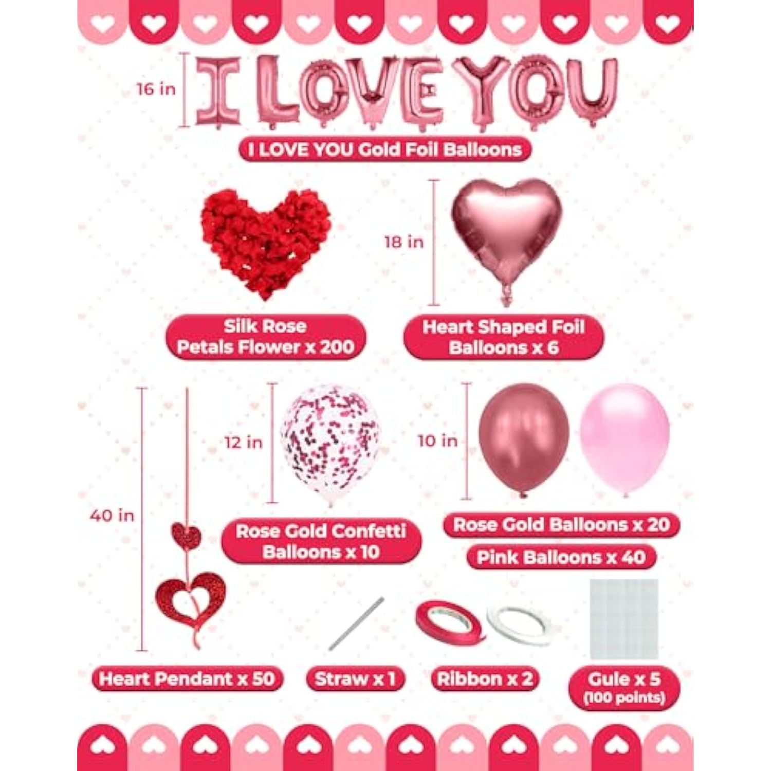 Valentines Day Balloons Kit With Rose Gold Pink Heart Balloons Rose Pe