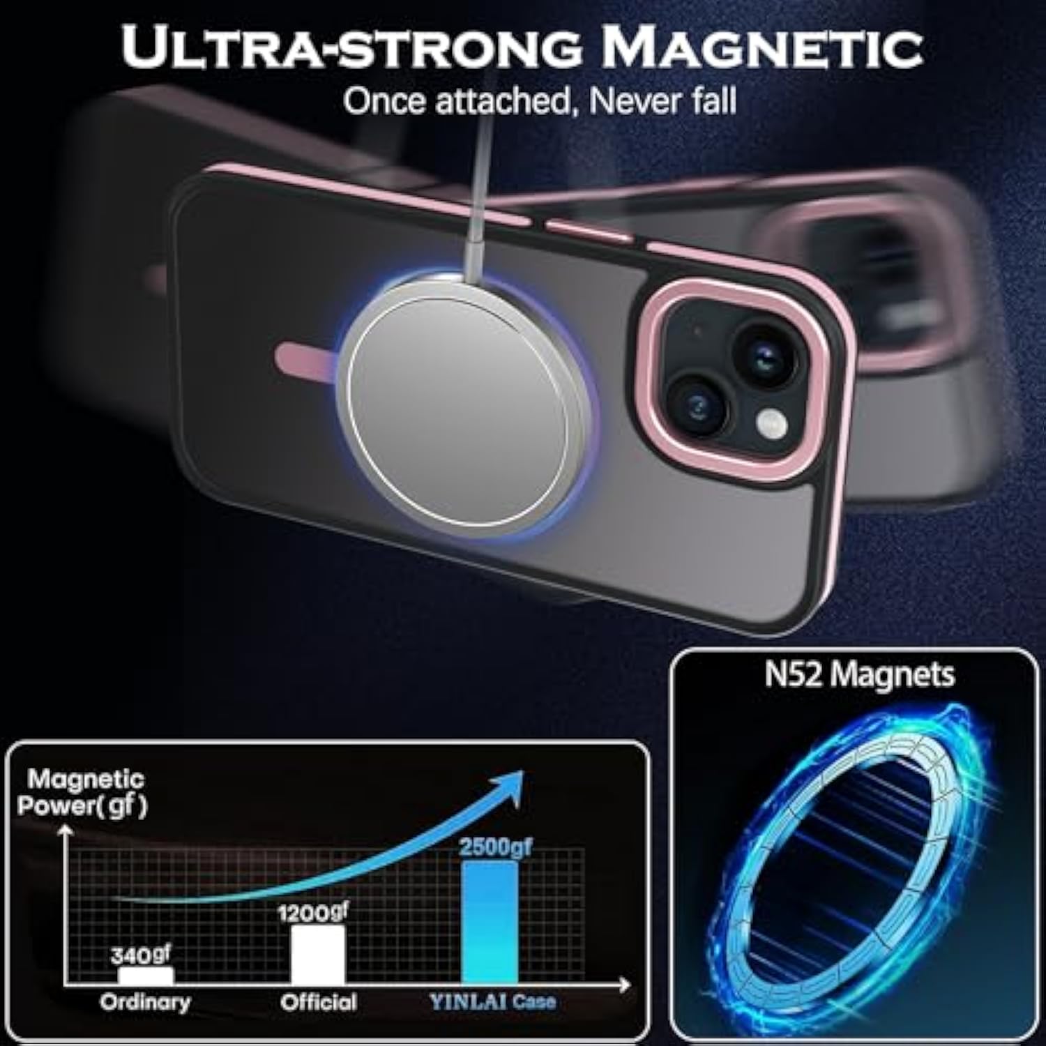 Case For Iphone 15 Plus 6.7-Inch, Iphone 15 Plus Phone Case Magnetic [Compatible With Magsafe] Slim Translucent Matte Men Women Girls Shockproof Protective Back Cover, Black/Pink