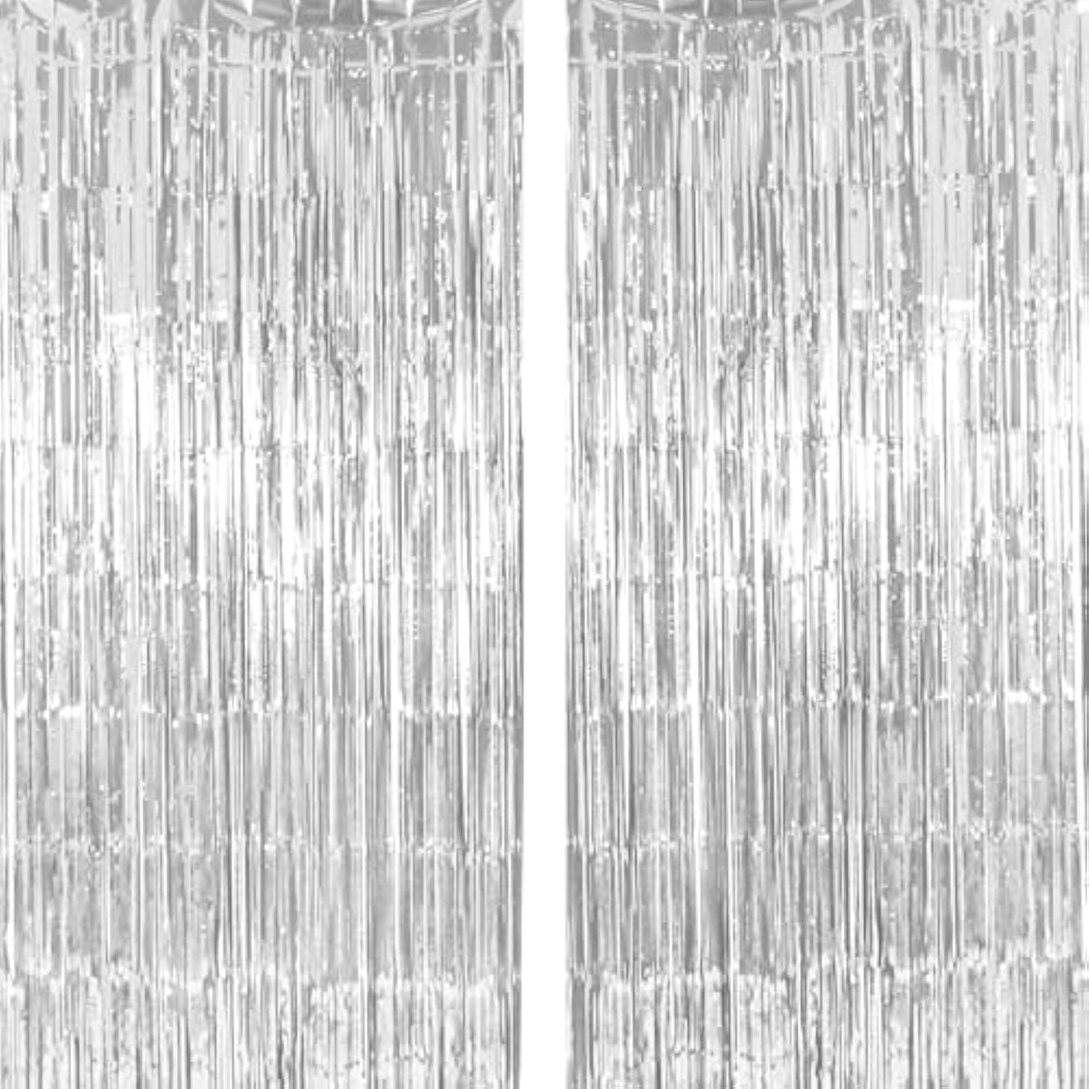 2 Pack Thickened Silver Metallic Foil Fringe Curtains Streamer Rip Resistant Shimmer Tinsel Photo Booth Backdrop For Birthday Wedding Christmas Bachelorette Party Decorations 3.28Ft X 6.56Ft