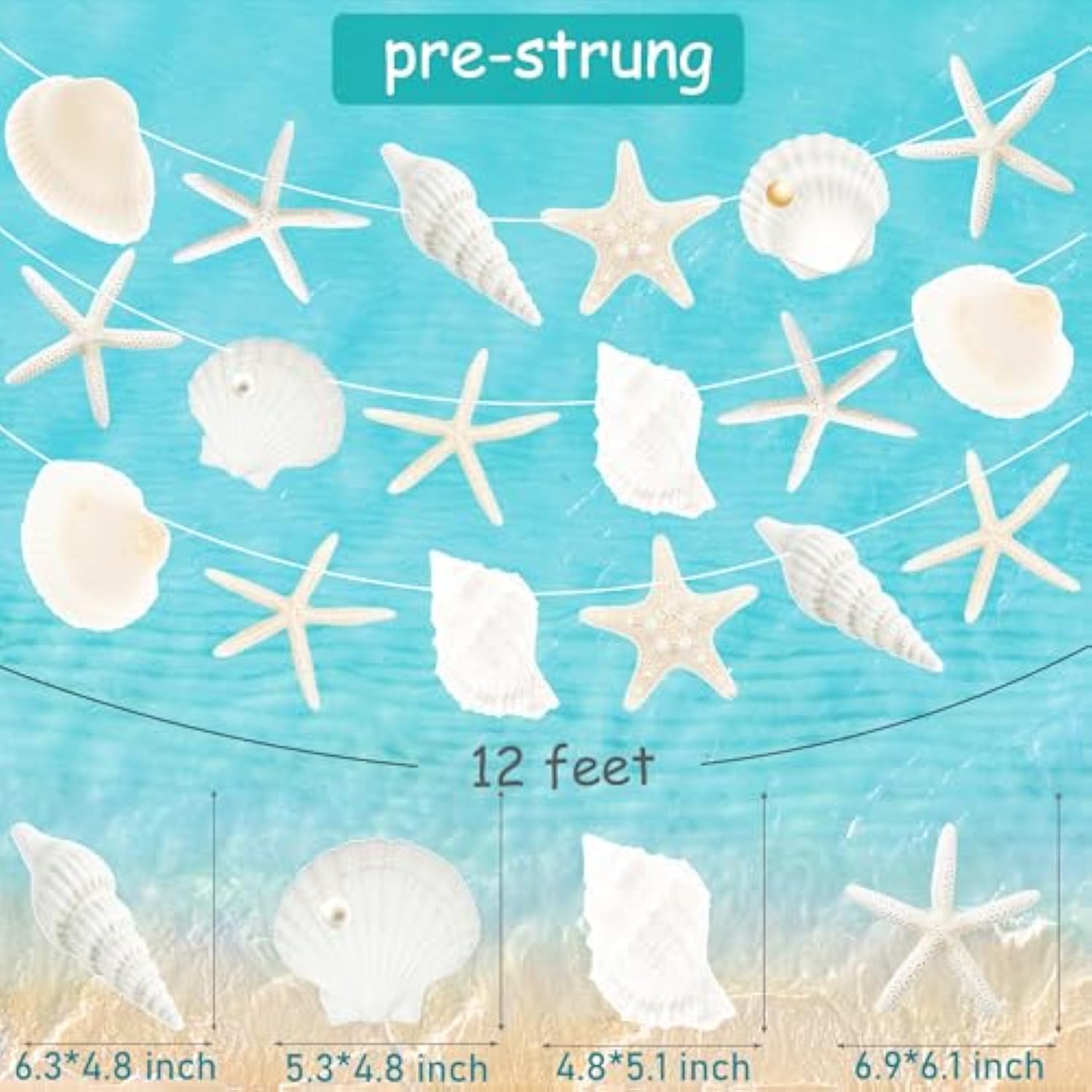 Starfish Seashell Party Banners 3Pcs Ocean Nautical Birthday Hanging Decor
