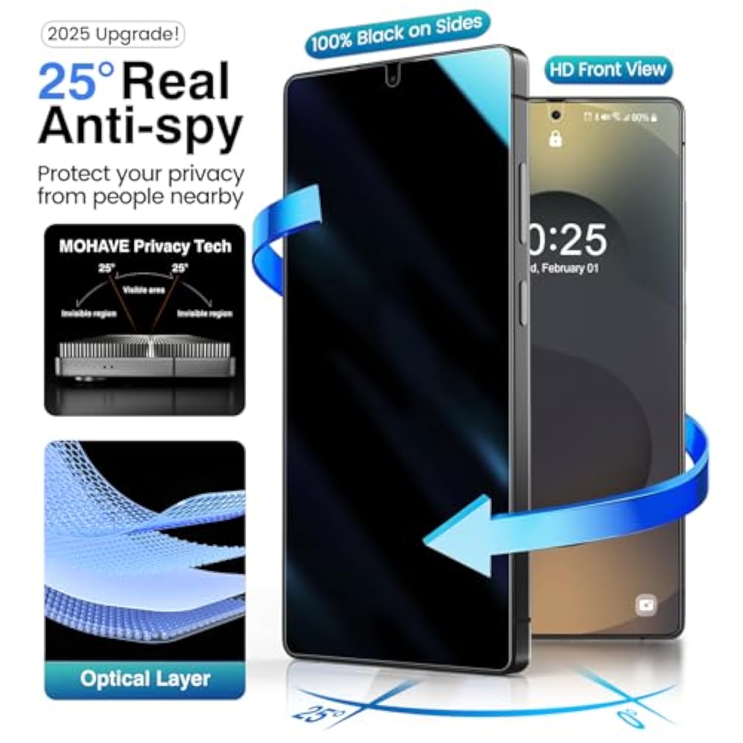 4 Pack Privacy Screen Protector For Samsung Galaxy S25 Ultra 6.9" With 2 Pack Camera Lens Protector [Auto Alignment/Dust Removal] Anti Spy Tempered Glass [Military Grade Shatterproof] 100% Ultrasonic Fingerprint Id Unlock