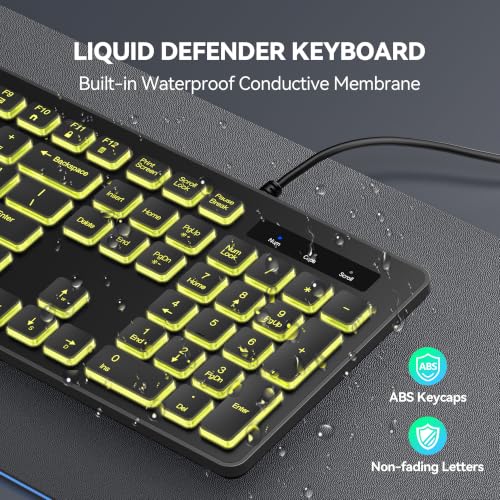 Wired Keyboard,Silent Usb Keyboard For Office,Spill-Resistant,Slim Full-Size Membrane Layout,Plug And Play For Pc/Laptop/Mac-Rgb Backlit