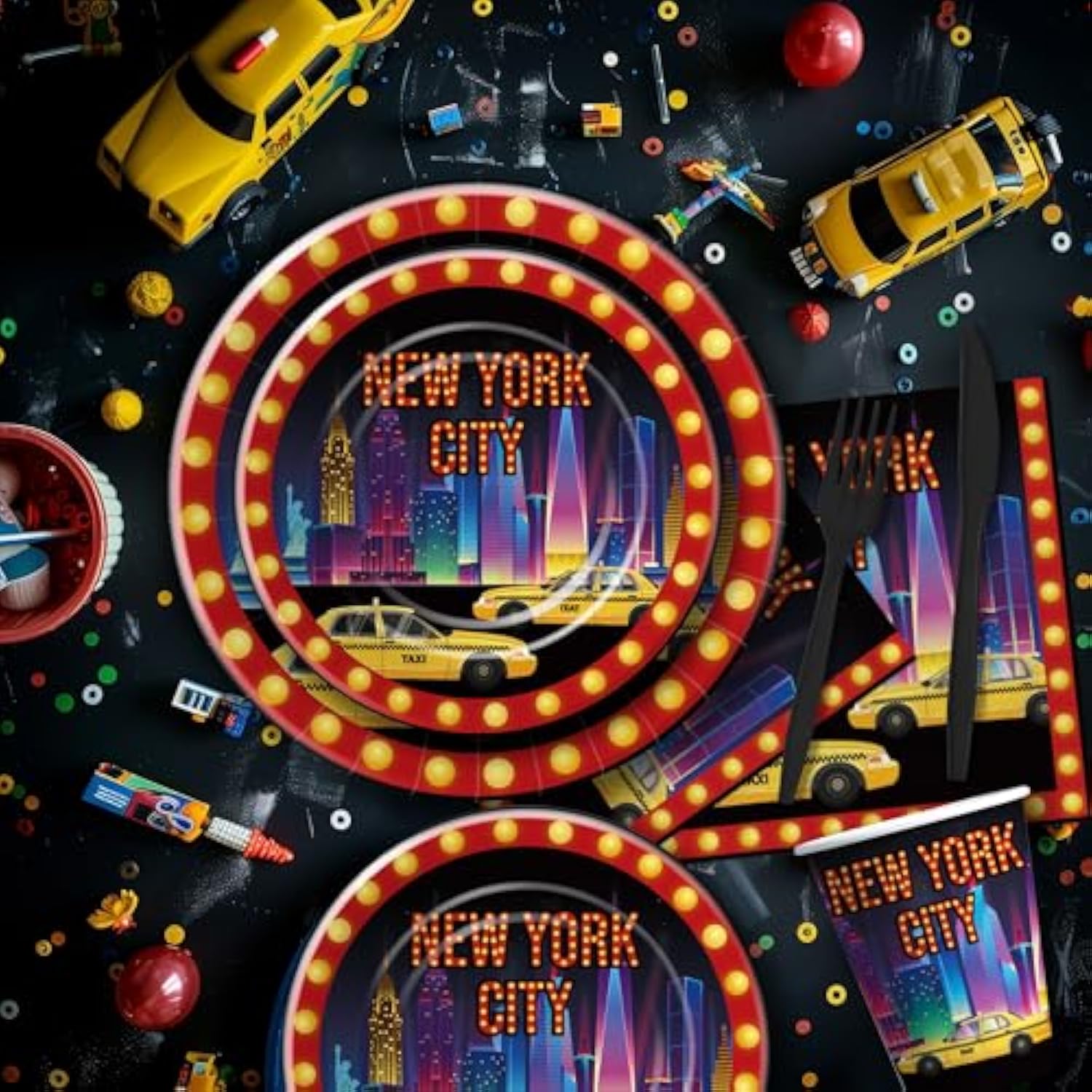 New York City Nyc Party Decorations Tableware - New York Birthday Decorations, Paper Plate, Cup, Napkin, Disposable Cutlery, Nyc Party Supplies For Birthday Baby Shower | 24 Guests