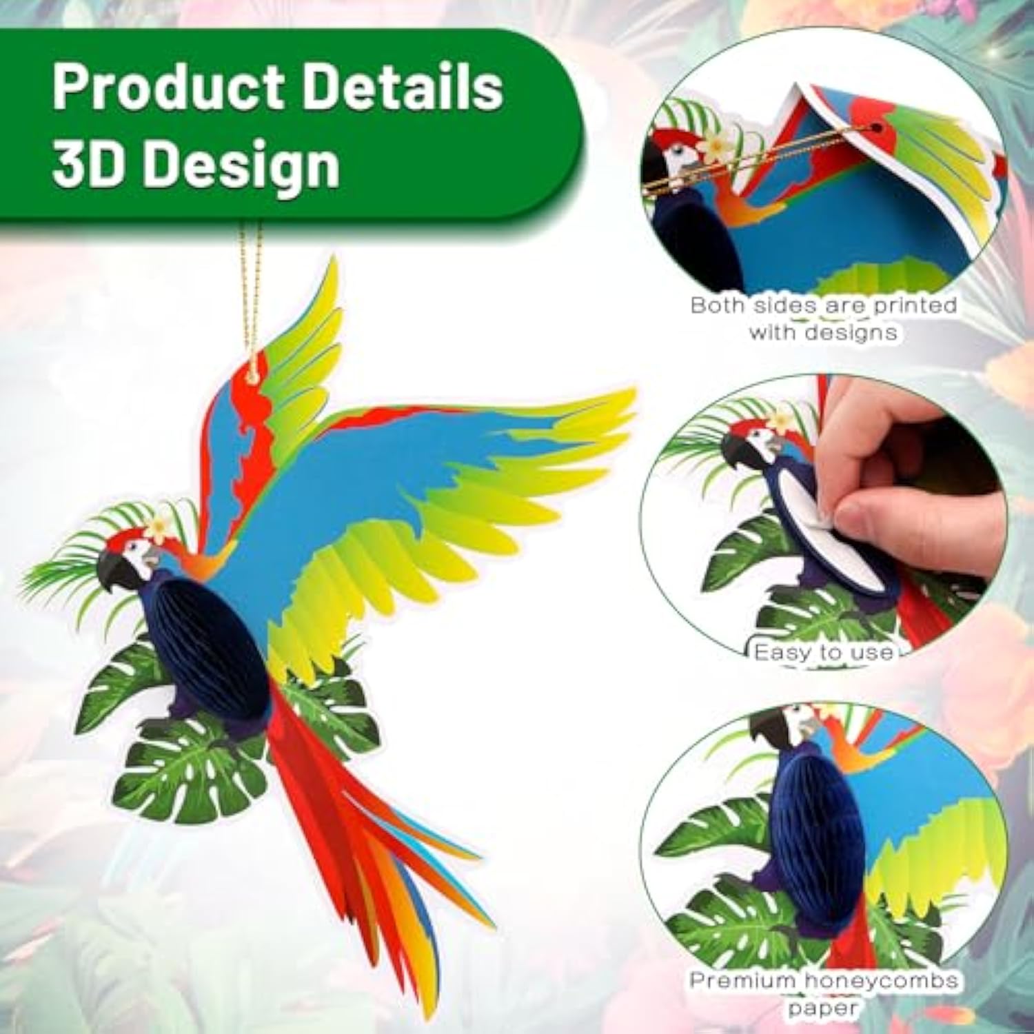 6 Pcs Tropical Birds Honeycombs, Parrot Honeycomb Decorations, Parrot Paper Cutouts Hanging Decorations For Summer, Jungle, Rainforest Party Supplies
