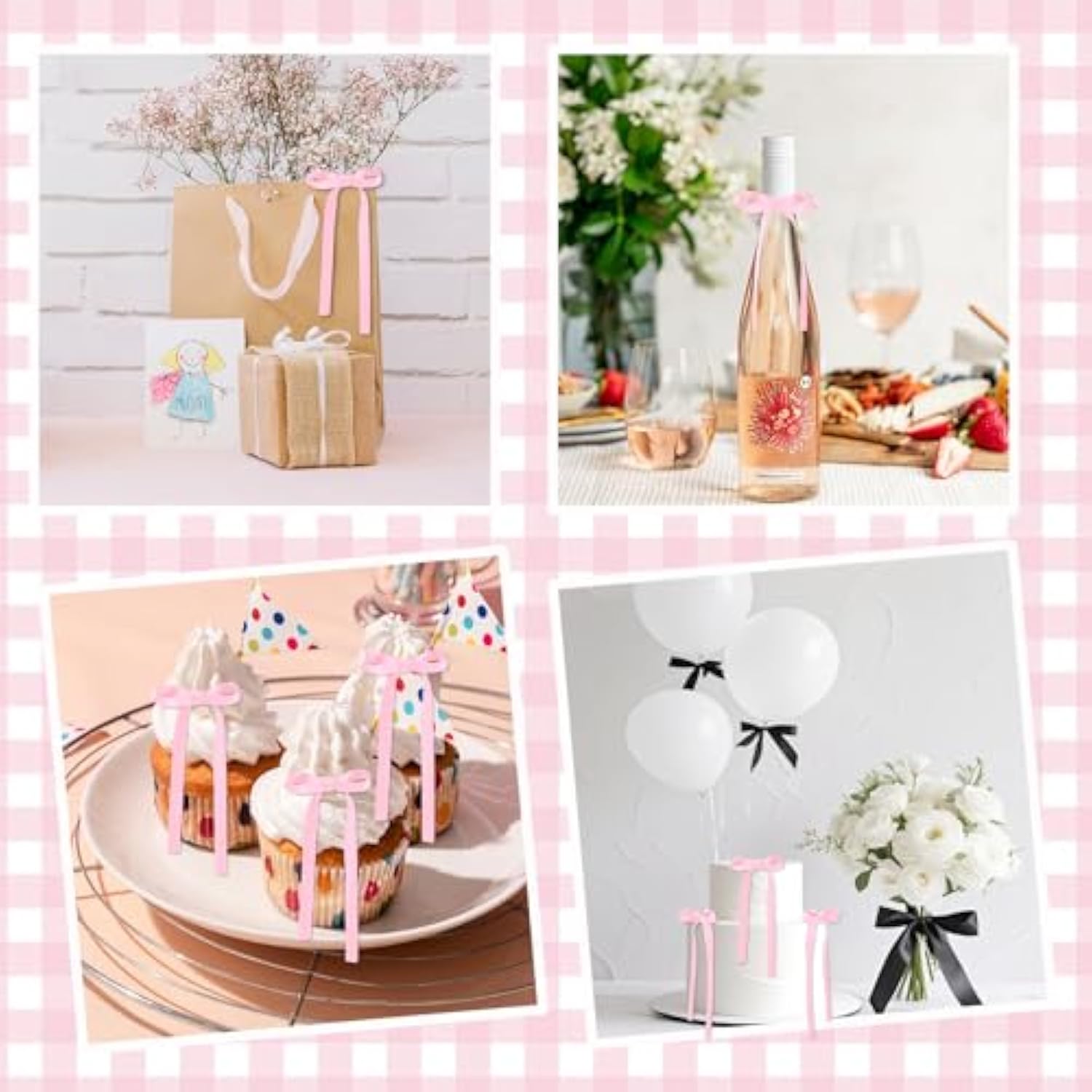 30 Pack Bow Cake Toppers Pink Bows For Cake Coquette Themed Bow Cupcake Toppers Pink Bow Birthday Decorations For Baby Shower Birthday Wedding Bachelorette Party Supplies