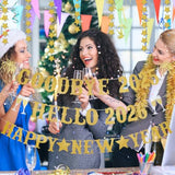 Gold Glitter Goodbye 2025 Hello 2026 Banner New Year’s Eve Party Decor