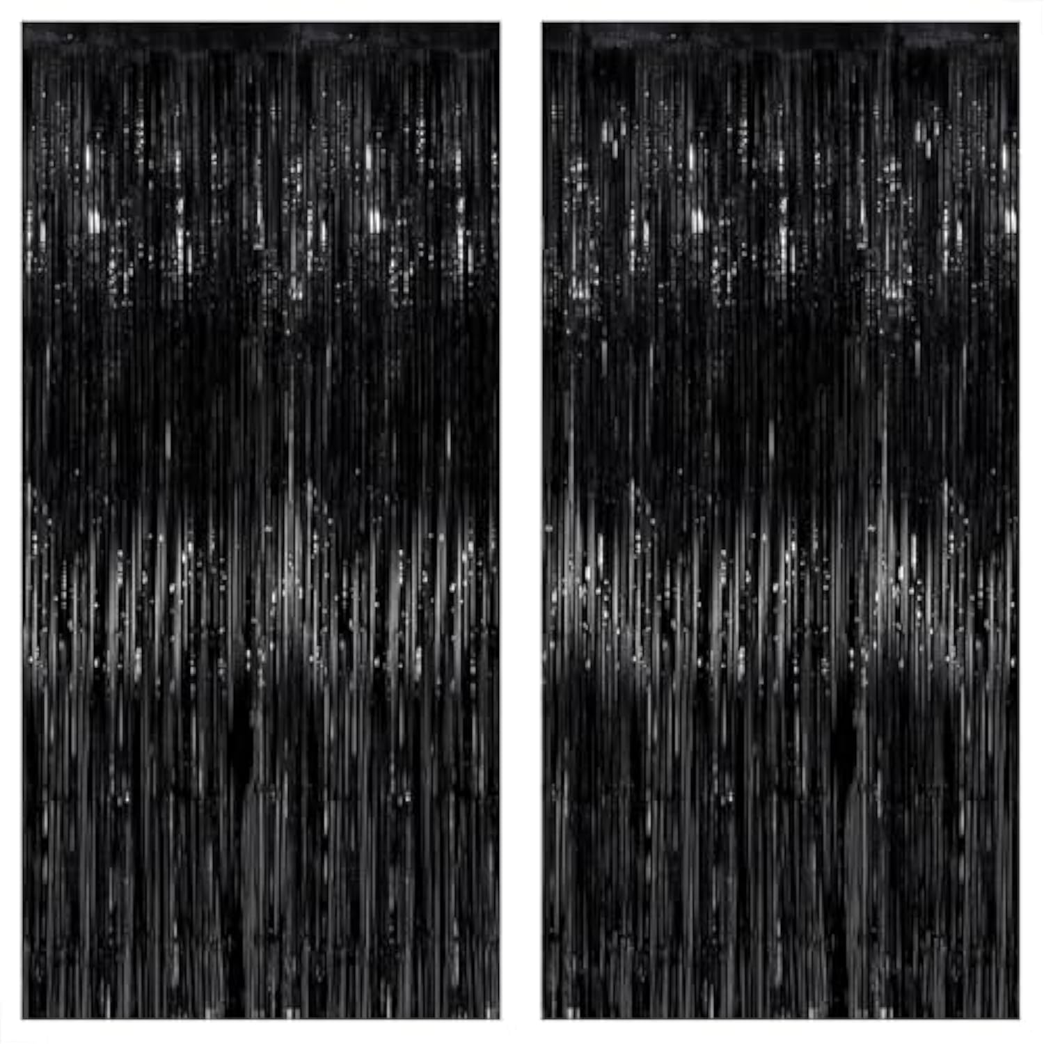 2 Pack XL Black Foil Fringe Curtains 3.2x8ft Backdrop for Halloween Party Decorations
