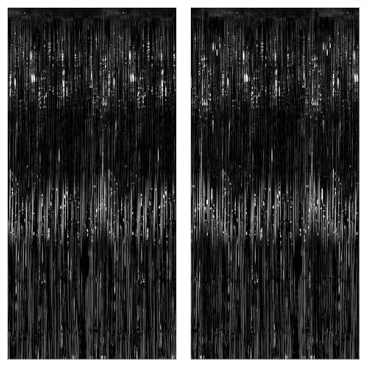 2 Pack XL Black Foil Fringe Curtains 3.2x8ft Backdrop for Halloween Party Decorations