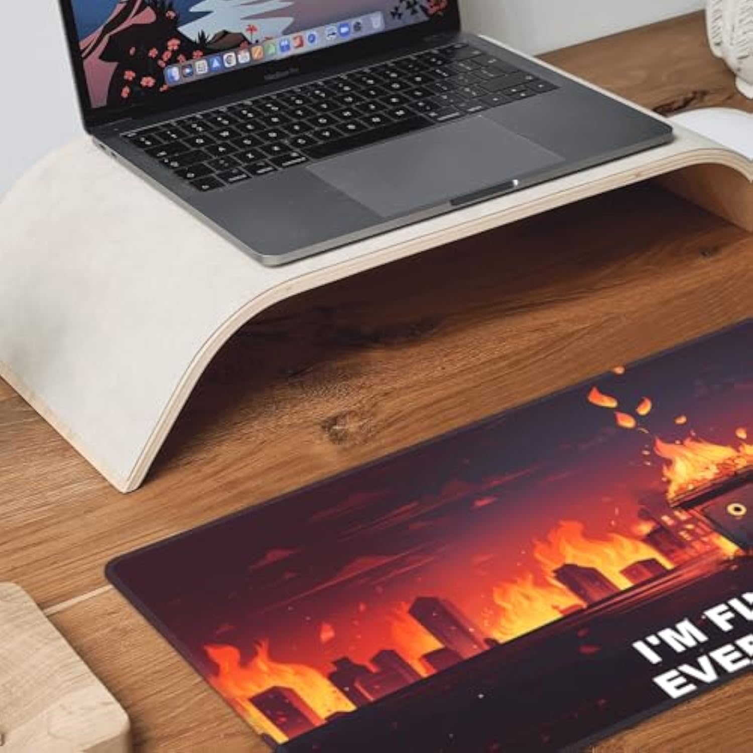 Dumpster Fire Funny Mouse Pad, I'M Fine, It'S Fine Desk Mat, Xl Anime Gaming Keyboard Mat, Non-Slip Rubber Base, Big Extended Desk Protector For Home Office, 31.5×11.8 Inch (Dumpster Fire)