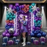 Metallic Balloon Garland Kit 135Pcs Disco Party Decorations With Chrome Blue Red Purple Silver Disco Ball Balloons For 80S 90S Themed Birthday Graduation 2025 Grad Party Eve Decorations