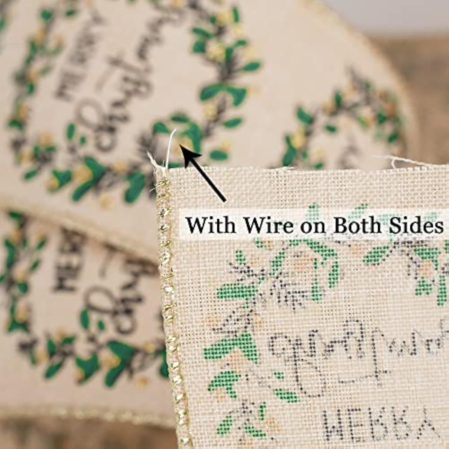 Merry Christmas Rustic Chrsitmas Wreath Ribbon 2.5 Inch For X-Mas Tree, Wreaths, Bows, Gift Wrapping, Home Decor Crafts-10 Yards