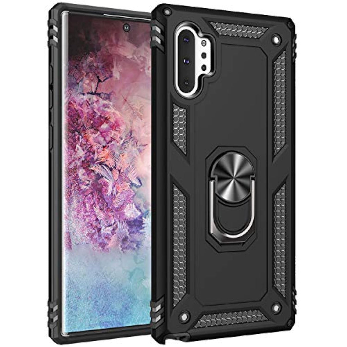 Military Grade Drop Impact For Samsung Galaxy Note 10 Plus Case 5G Metal Rotating Ring Kickstand Holder Magnetic Car Mount Armor Shockproof For Galaxy Note 10+ Plus Phone Case Black
