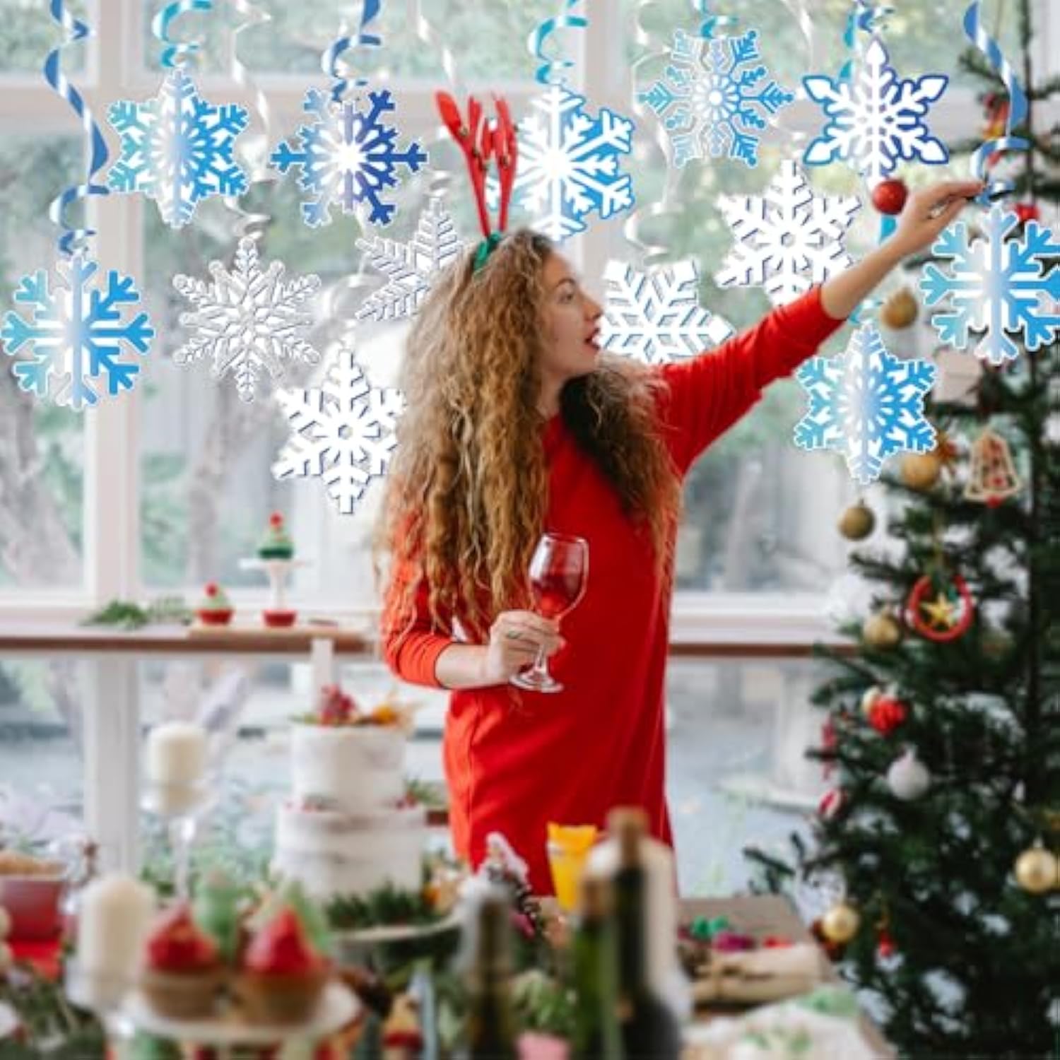 Christmas Snowflake Hanging Swirls White Blue Party Decor