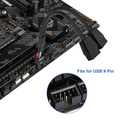 2 Pack Motherboard USB 2.0 to Dual 9 Pin Extension, USB Header Splitter for Internal Computer Motherboard (Braided Black)