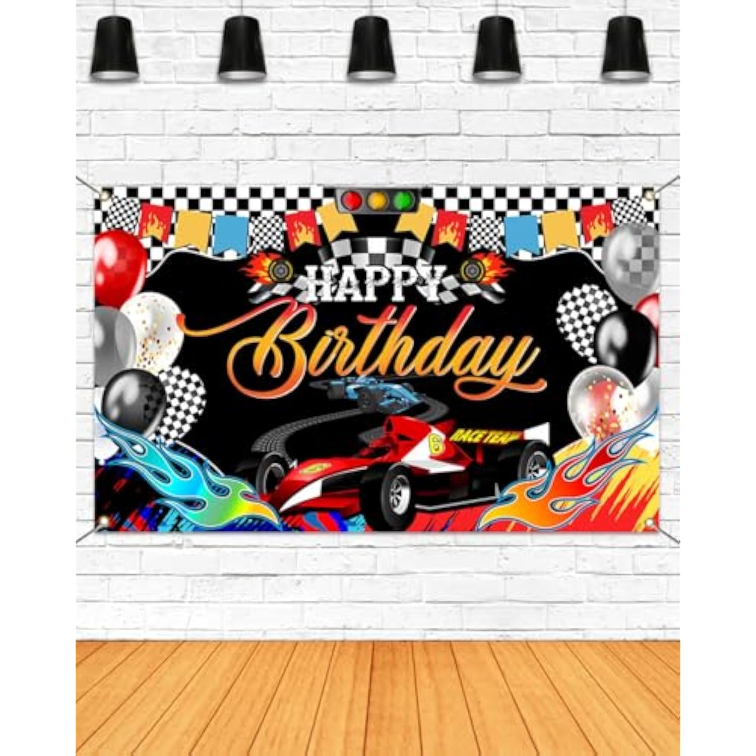 Racing Car Birthday Backdrop Banner Red Car-Themed Party Decorations (70.8x43.3")