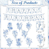 11 Pcs Blue Flower Chinoiserie Happy Birthday Banner & Hanging Swirls