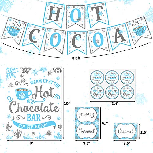 Hot Cocoa Bar Kit Blue Silver Snowflake Chocolate Banner Sign
