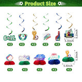 Soccer Theme Party Supplies Set, Soccer Birthday Party Decorations Kit with Plates, Cups, Napkins, Tablecloth, Banner, Hanging Swirls and Honeycomb Centerpieces for Game Day Party