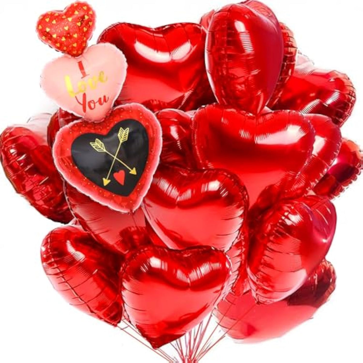 , Big 12+1 Red Heart Balloons Decorations - 38 Inch, Pack Of 13 | Hear