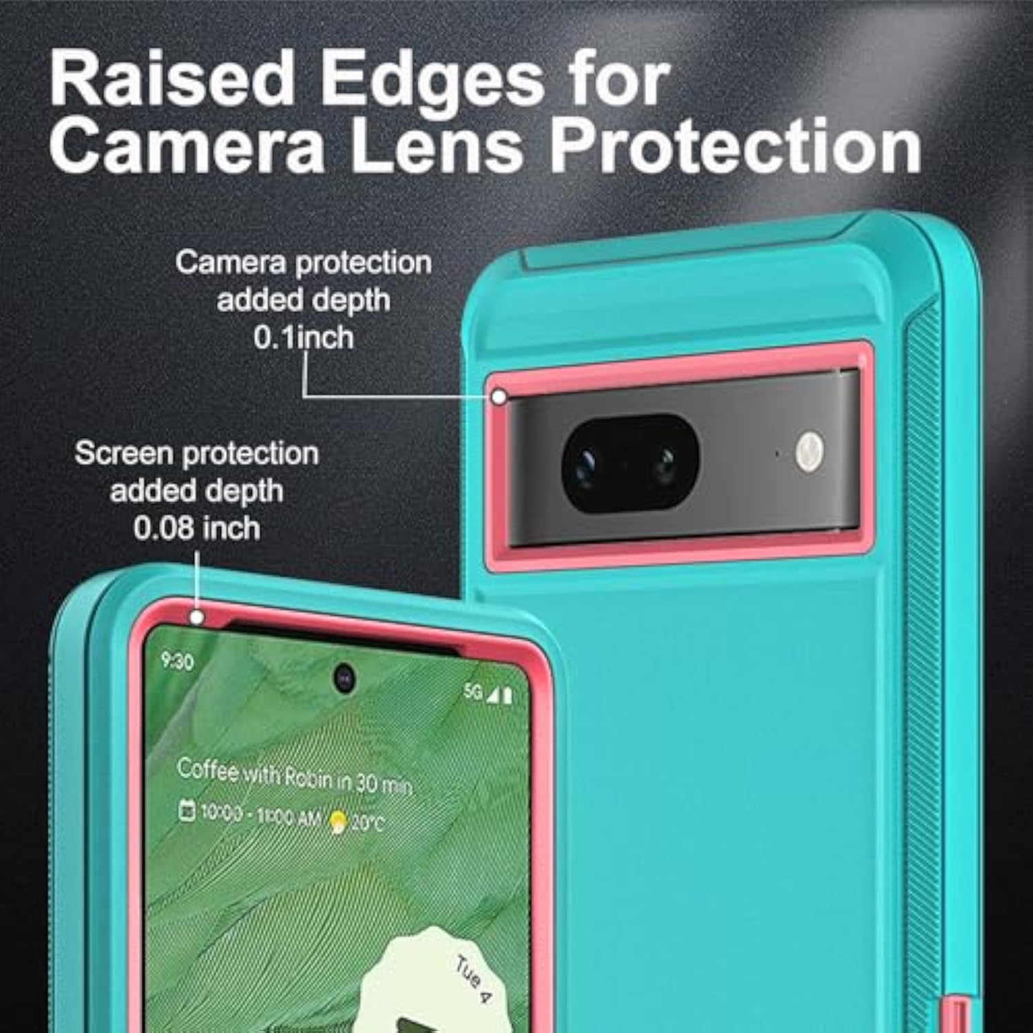 Google Pixel 7 3 in 1 Heavy Duty Shockproof Case with Tempered Glass Screen Protector Aqua Blue/Pink