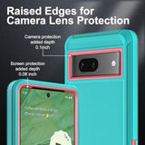 Google Pixel 7 3 in 1 Heavy Duty Shockproof Case with Tempered Glass Screen Protector Aqua Blue/Pink