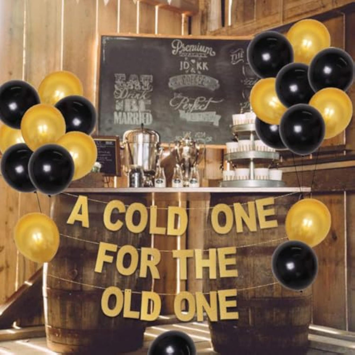 A Cold One For The Old One Party Decorations Banner, Black Gold Balloons For Men Aged To Perfection Cheers And Beers To 40 Years 50Th 60Th Birthday Decorations