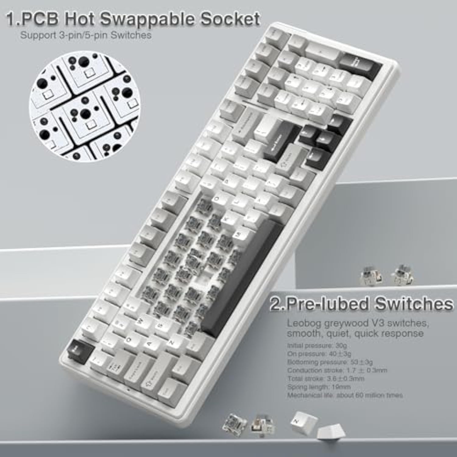 AULA F99 Wireless Mechanical Keyboard,Tri-Mode BT5.0/2.4GHz/USB-C Hot Swappable Custom Keyboard,Pre-lubed Linear Switches,RGB Backlit Computer Gaming Keyboards for PC/Tablet/PS/Xbox