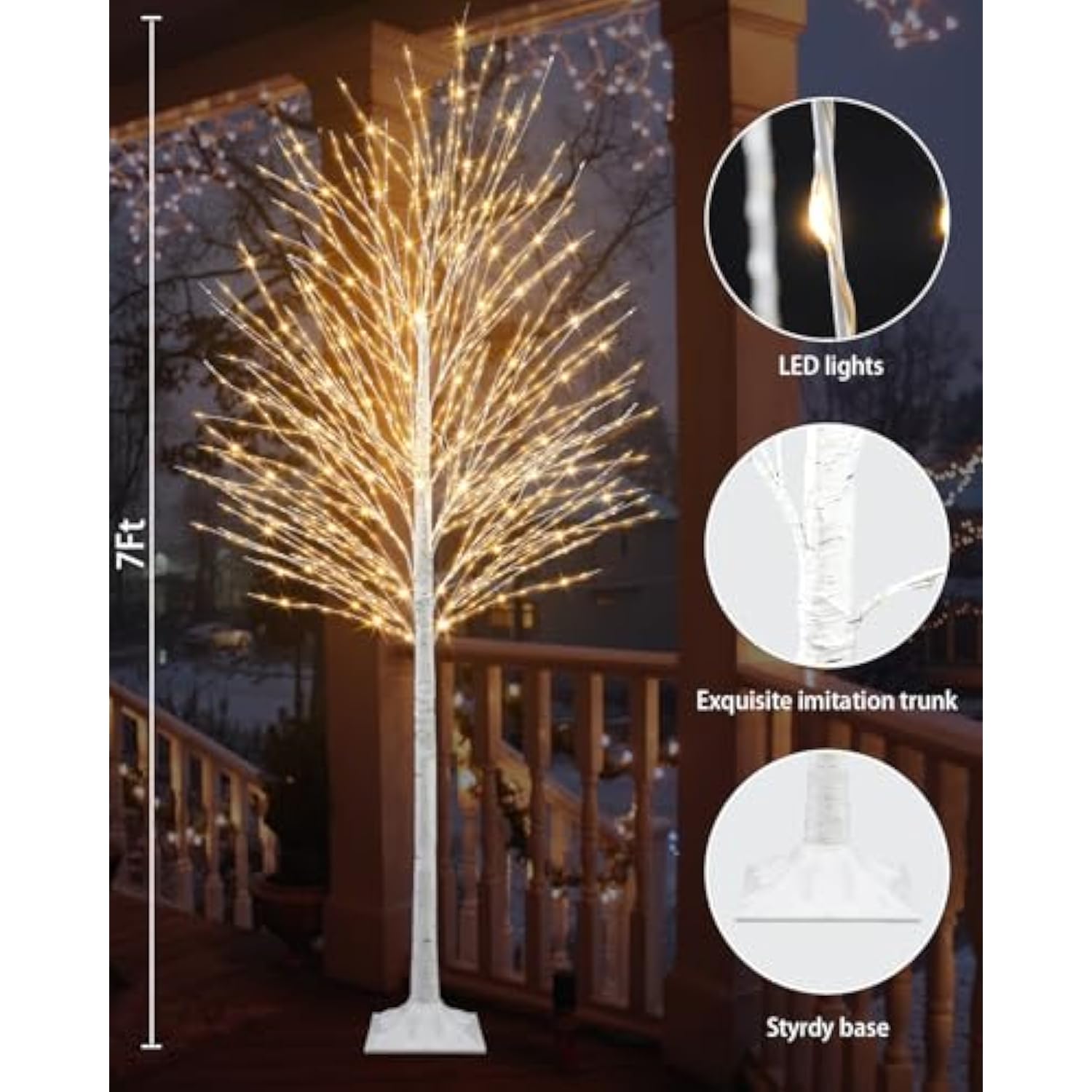 7 Ft Lighted Birch Tree, Birch Tree With 1224 Led Lights Artificial Light Up White Birch Christmas Twig Tree With Timer For Indoor Outdoor Wedding Home Yard Mantel Porch Decor