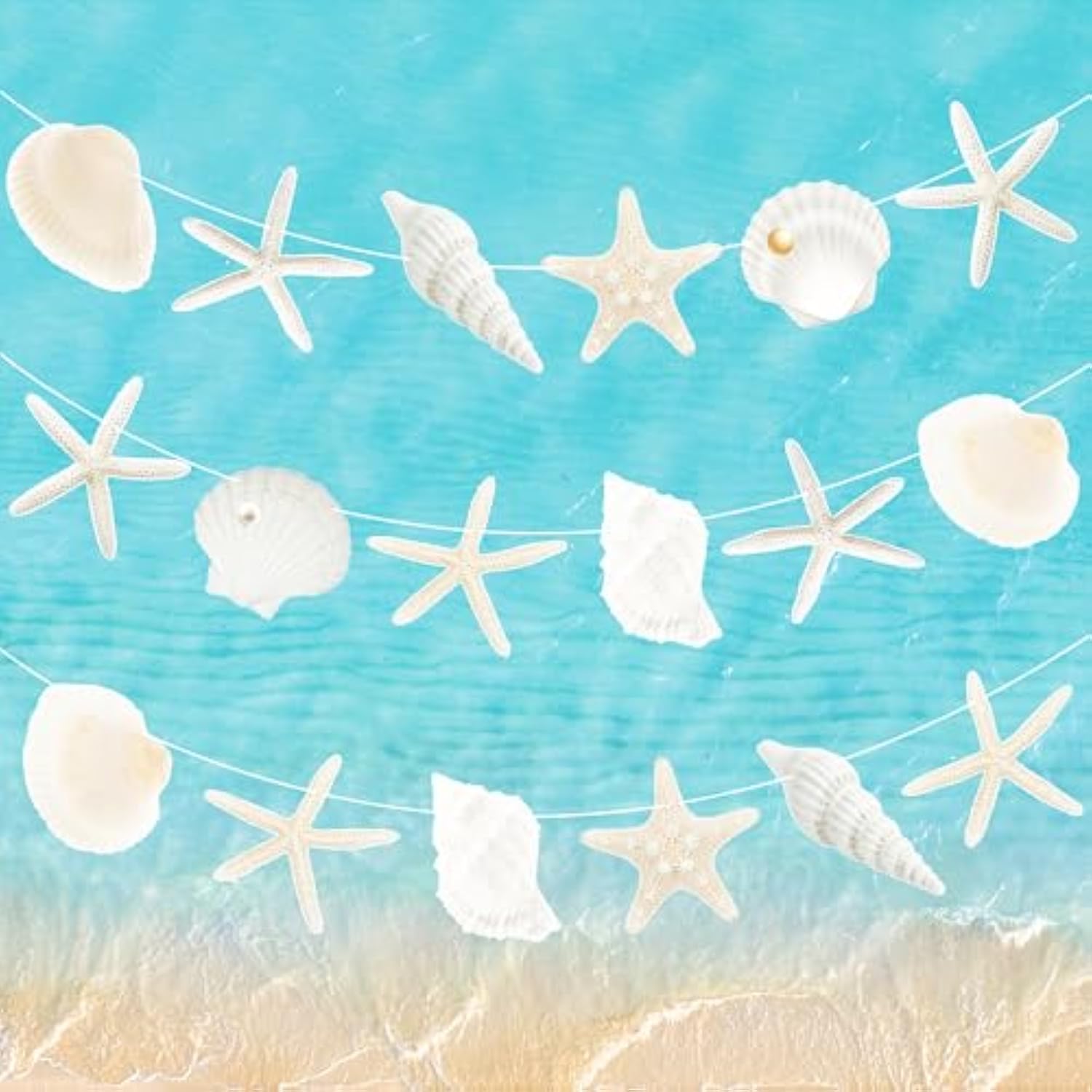Starfish Seashell Party Banners 3Pcs Ocean Nautical Birthday Hanging Decor